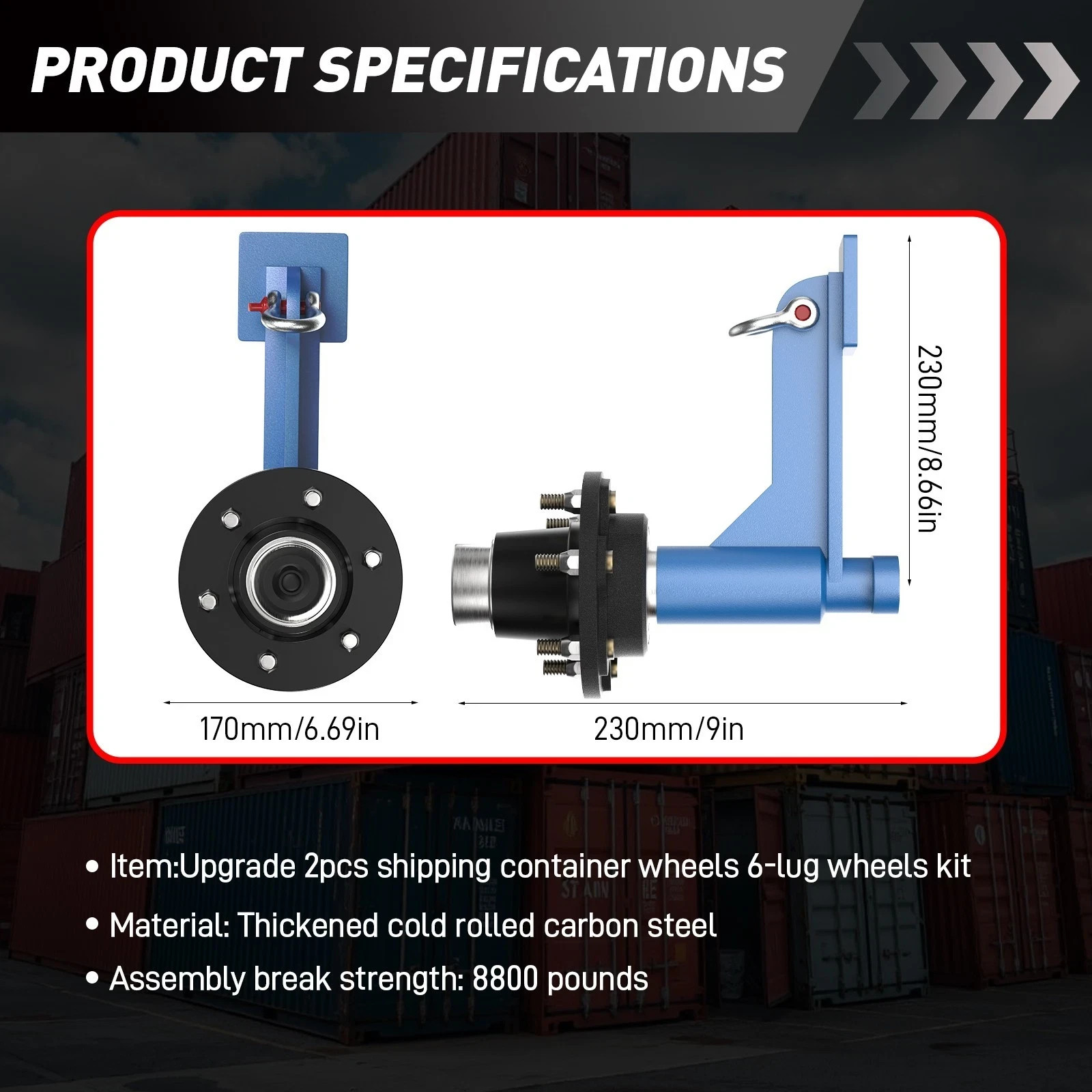 2 Pack 8800lbs Shipping Container Wheels 6-Lug Wheels Heavy Ship Container Axles